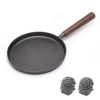 WANGYUANJI Cast Iron Pizza Pan, 9" Uncoated Pancake Skillet for Indoor and Outdoor, Non-Stick Skillet with Wooden Handle, Handmade Pancakes, Pizza, F