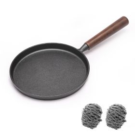 WANGYUANJI Cast Iron Pizza Pan, 9" Uncoated Pancake Skillet for Indoor and Outdoor, Non-Stick Skillet with Wooden Handle, Handmade Pancakes, Pizza, F