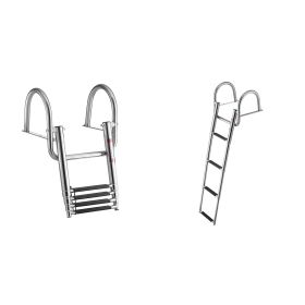 Boat Ladder, 4 Steps, Stainless Steel Telescoping Folding Swim Deck Ladder for Rear Entry Inboard, 600 lbs Capacity with Wide Anti-Slip Steps & Handr