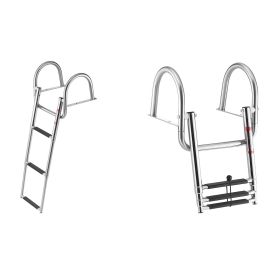 Boat Ladder, 3 Steps, Stainless Steel Telescoping Folding Swim Deck Ladder for Rear Entry Inboard, 600 lbs Capacity with Wide Anti-Slip Steps & Handr