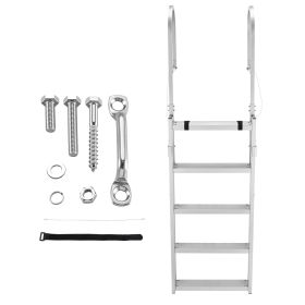 Retractable Dock Ladder, 5 Steps, Aluminum Alloy Pontoon Boat Swim Ladder, with Non-Slip Wide Steps, 350 lbs Weight Capacity, Adjustable Height, for