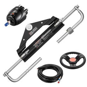 150HP Hydraulic Outboard Steering Kit, Marine Boat Hydraulic Steering System with 13.5-inch Steering Wheel, Helm Pump, Hydraulic Cylinder & 2PCS 26FT