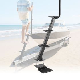 Boat Trailer Steps, 4-Step, Heavy-Duty Boat Trailer Steps with Handle, Non-Slip Surface, 3 Mounting Angle Options, Carbon Steel Ladder Suitable for 3