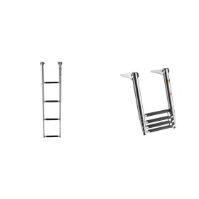 Boat Ladder, 4 Steps, Stainless Steel Telescoping Folding Swim Deck Ladder for Rear Entry Inboard, Heavy Duty 900 lbs Capacity with Wide Anti-Slip St
