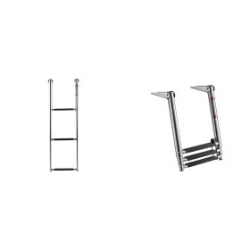 Boat Ladder, 3 Steps, Stainless Steel Telescoping Folding Swim Deck Ladder for Rear Entry Inboard, Heavy Duty 600 lbs Capacity with Wide Anti-Slip St
