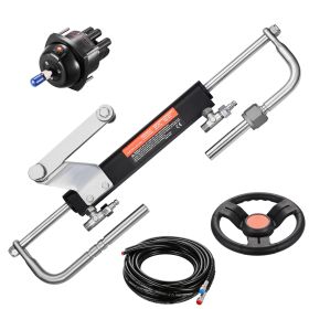 90HP Hydraulic Outboard Steering Kit, Marine Boat Hydraulic Steering System with 13.5-inch Steering Wheel, Helm Pump, Hydraulic Cylinder & 2PCS 26FT