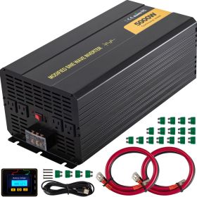 Power Inverter, 5000W Modified Sine Wave Inverter, DC 12V to AC 120V Car Converter, with LCD Remote Controller, LED Indicator, AC Outlets Inverter fo