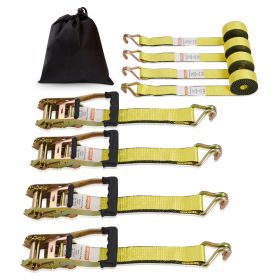 Ratchet Tie Down Straps (4PK), 5000 lb Break Strength, Double J Hook Includes 4 Premium 2" x 15' Rachet Tie Downs with Padded Handles, for Moving Sec