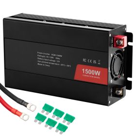Modified Sine Wave Inverter, 1500W, DC 12V to AC 120V Power Inverter with 2 AC Outlets 2 USB Port 1 Type-C Port 6 Spare Fuses, for Small Home Devices