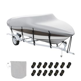 Boat Cover, 17'-19' Trailerable Waterproof Boat Cover, 600D Marine Grade PU Oxford, with Motor Cover and Buckle Straps, for V-Hull, Tri-Hull, Runabou