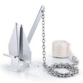 Fluke Style Anchor Kit, 8.5 LBS Hot-Dipped Galvanized Steel Fluke Anchor with 7.9' Chain, 75' Rope and Two 0.4" Shackles, Marine Boat Anchor for Smal