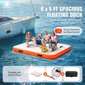Inflatable Floating Dock, 6 x 5FT Inflatable Dock Platform, Non-Slip Water Floating Dock Mat with Portable Carrying Bag & Detachable Ladder, Floating