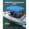 4 Bow Bimini Top Replacement Cover, 8 ft Long, Durable 600D Marine Grade Waterproof Sun Shade Boat Canopy with Storage Boot, Easy Install Zipper Slee