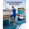 Removable Dock Ladder, 4 Steps, Aluminum Alloy Pontoon Boat Swim Ladder, with Non-Slip Wide Steps, 500 lbs Weight Capacity, Quick Release Design, for