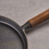 WANGYUANJI Cast Iron Pizza Pan, 9" Uncoated Pancake Skillet for Indoor and Outdoor, Non-Stick Skillet with Wooden Handle, Handmade Pancakes, Pizza, F