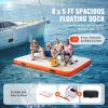 Inflatable Floating Dock, 8 x 5FT Inflatable Dock Platform, Non-Slip Water Floating Dock Mat with Portable Carrying Bag & Detachable Ladder, Floating