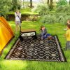 Reversible Outdoor Rug, Waterproof Plastic Straw with Carry Bag, 9' x 12', Black & Beige Rhombus