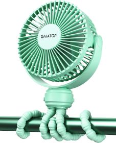 Mini Portable Stroller Fan, Battery Operated Small Clip on, Detachable 3 Speed Rechargeable, 360° Rotate Flexible Tripod Better Cooling for Car Seat (Color: green)