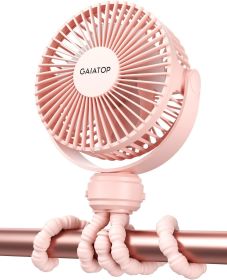 Mini Portable Stroller Fan, Battery Operated Small Clip on, Detachable 3 Speed Rechargeable, 360° Rotate Flexible Tripod Better Cooling for Car Seat (Color: Pink)