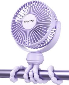 Mini Portable Stroller Fan, Battery Operated Small Clip on, Detachable 3 Speed Rechargeable, 360° Rotate Flexible Tripod Better Cooling for Car Seat (Color: Purple)