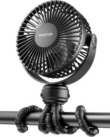 Mini Portable Stroller Fan, Battery Operated Small Clip on, Detachable 3 Speed Rechargeable, 360° Rotate Flexible Tripod Better Cooling for Car Seat (Color: Black)