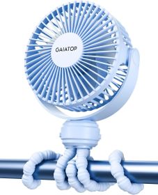 Mini Portable Stroller Fan, Battery Operated Small Clip on, Detachable 3 Speed Rechargeable, 360° Rotate Flexible Tripod Better Cooling for Car Seat (Color: Blue)