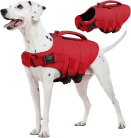 Dog Life Jacket, High Flotation Dog Life Vest for Swimming Boating, Adjustable Small Medium Large Dogs Swim Vest with Rescue Handle and Pocket, Refle (size: A-Red  Large)