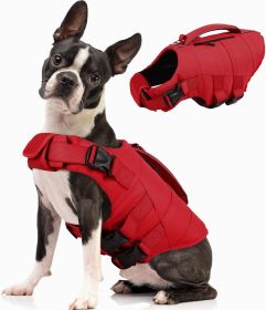 Dog Life Jacket, High Flotation Dog Life Vest for Swimming Boating, Adjustable Small Medium Large Dogs Swim Vest with Rescue Handle and Pocket, Refle (size: A-Red  X-Small)