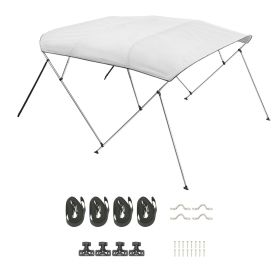 4 Bow Boat Bimini Tops, 600D Polyester Canopy with Aluminum Alloy Frame, Waterproof & Sun Shade Boat Awning Canopy with Storage Bag, 2 Support Poles, (Color: Light Grey, size: 96x(79-84)x54 inch)