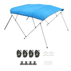4 Bow Boat Bimini Tops, 600D Polyester Canopy with Aluminum Alloy Frame, Waterproof & Sun Shade Boat Awning Canopy with Storage Bag, 2 Support Poles, (Color: Pacific Blue, size: 8'L x (91"-96")W x 54"H)