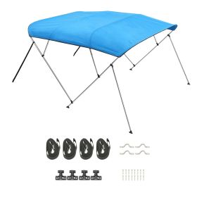 4 Bow Boat Bimini Tops, 600D Polyester Canopy with Aluminum Alloy Frame, Waterproof & Sun Shade Boat Awning Canopy with Storage Bag, 2 Support Poles, (Color: Pacific Blue, size: 96x(67-72)x54 inch)