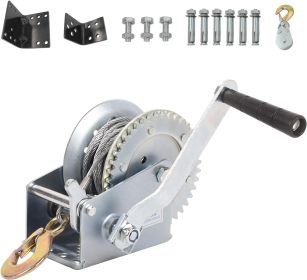 Hand Winch Boat Trailer Winch 1200lbs Heavy Duty Hook with 33ft Steel Cable Hand Crank Winch, Two Way Ratchet Boat Winch for Trailer Truck ATV Boat M (size: 1200LBS SET)