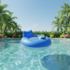 A floating electric inflatable boat featuring a circular foldable electric swimming ring, inflatable water motorboat, and inflatable motorcycle-style